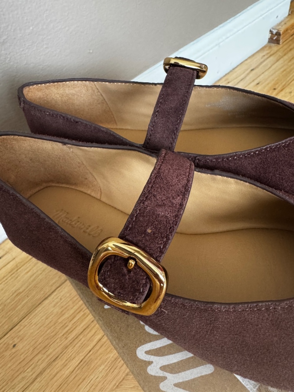 NWOT Madewell The Remy Mary Jane Flat in Leather Suede Gold Buckle - Picture 2 of 4
